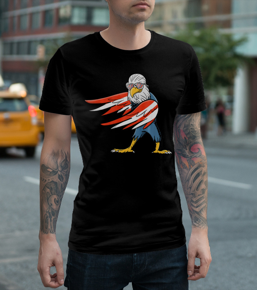 Flossing Bald Eagle With Red White Wings And Sunglasses Dance T-Shirt