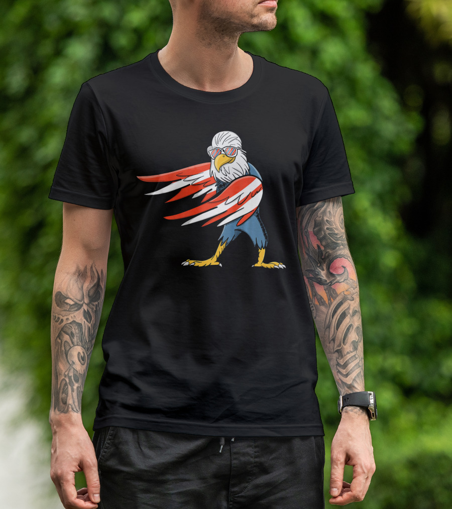 Flossing Bald Eagle With Red White Wings And Sunglasses Dance T-Shirt