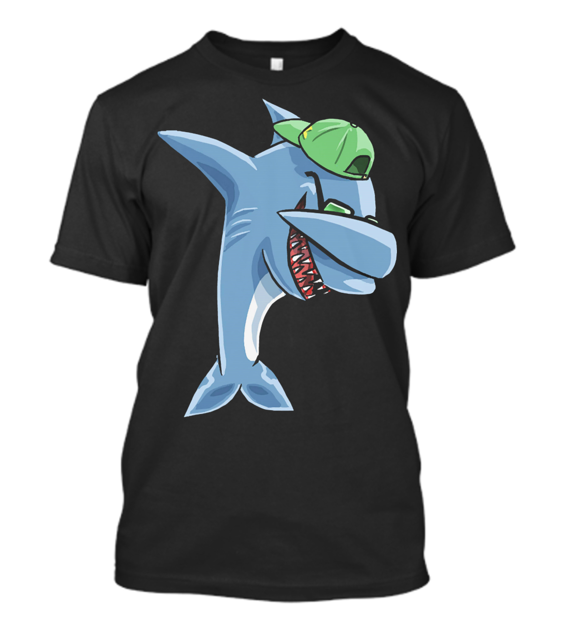 Funny Dabbing Shark Wearing Green Cap And Sunglasses T-Shirt