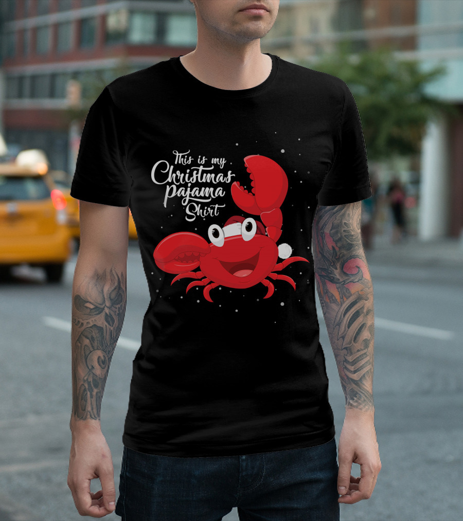 This Is My Christmas Pajama Shirt Funny Crab Santa Hat T-Shirt