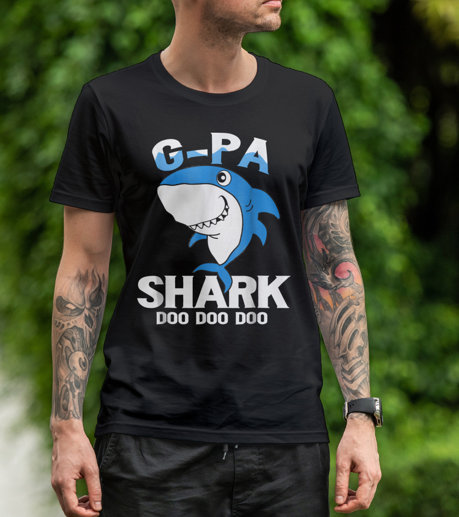 G Pa Shark Doo Doo Doo Cute Cartoon Blue Shark T-Shirt