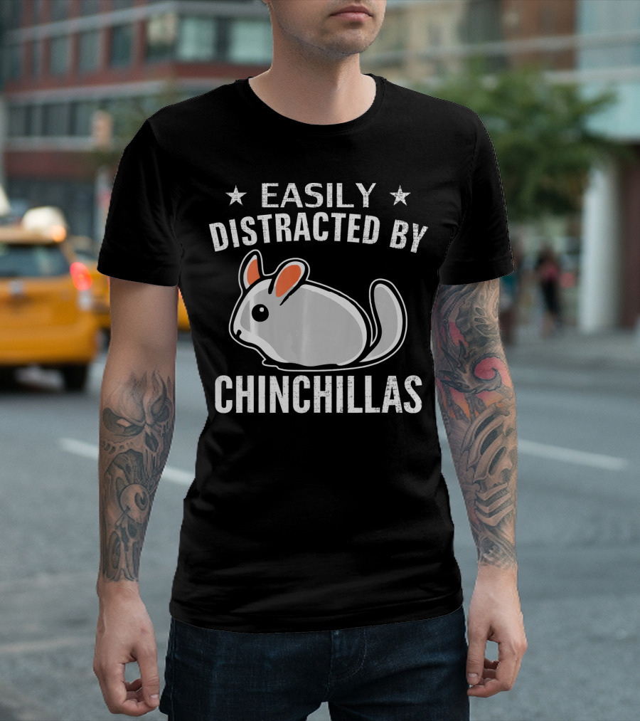 Easily Distracted By Chinchillas Cute Cartoon Design With Stars T-Shirt