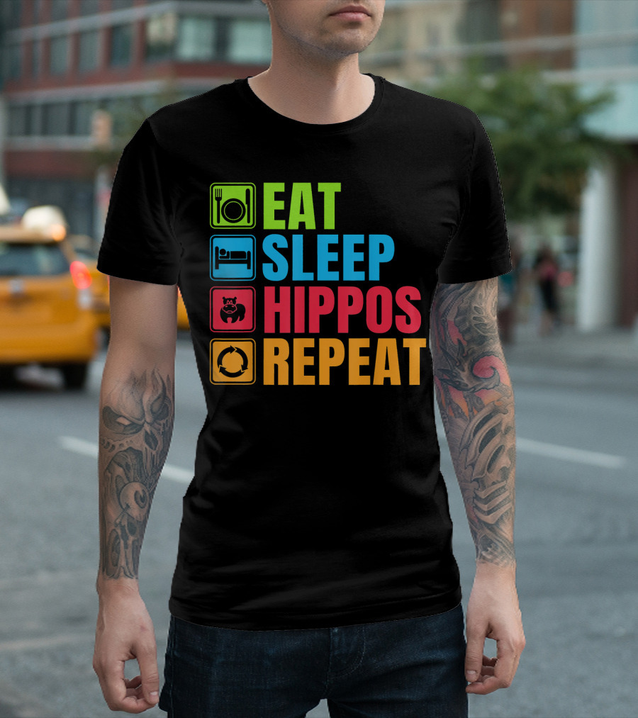 Eat Sleep Hippos Repeat Funny Hippo T-Shirt