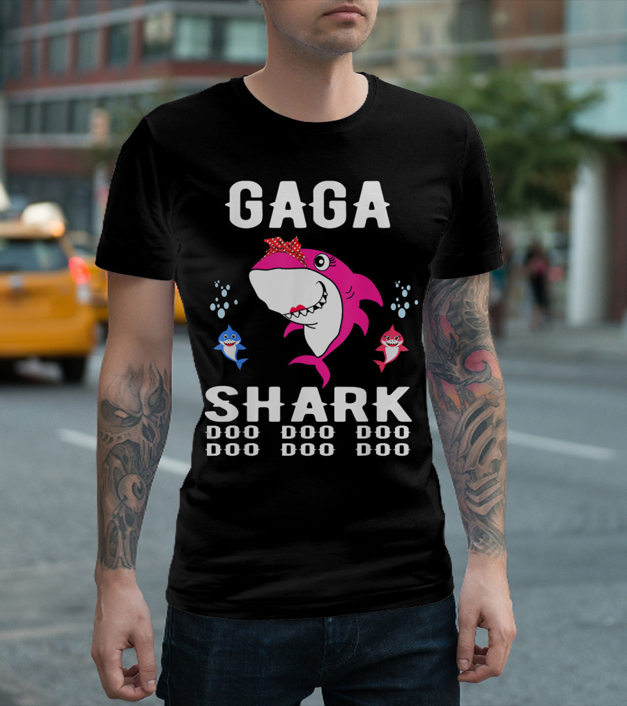 Gaga Shark Doo Doo Doo Pink And Blue Sharks With Bubbles T-Shirt