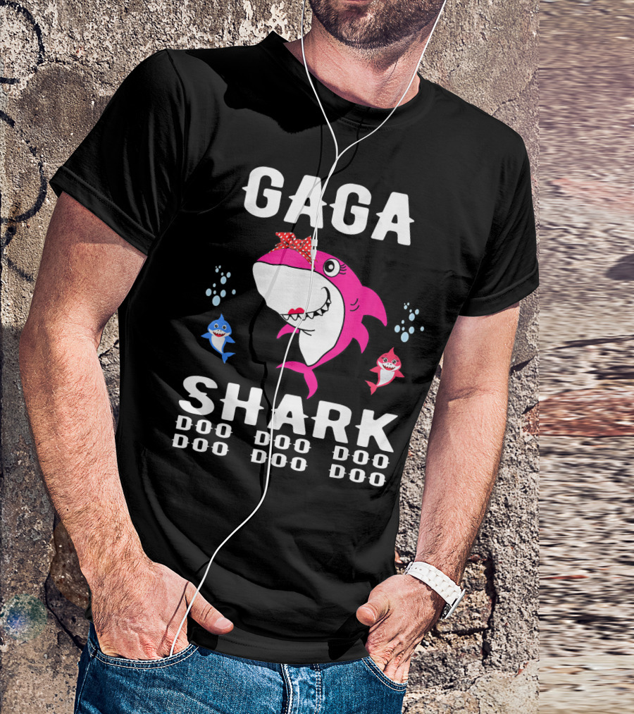Gaga Shark Doo Doo Doo Pink And Blue Sharks With Bubbles T-Shirt