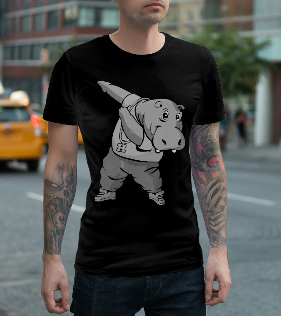 Dabbing Hippo With Necklace In Fun Hip Hop Dance T-Shirt