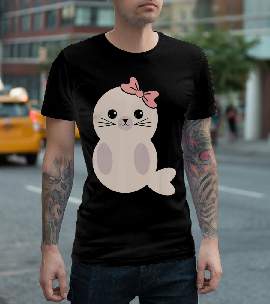 Kawaii Baby Seal with Pink Bow for Animal Lovers T-Shirt