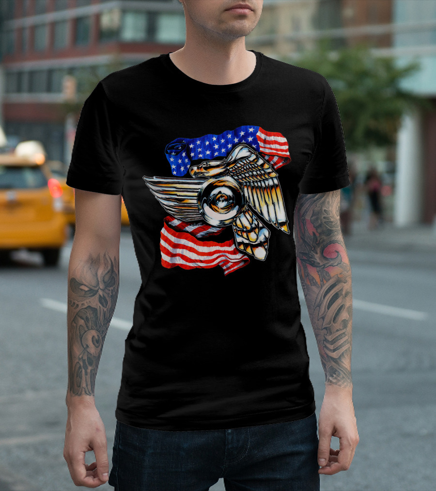 Motorcycle Biker Eagle American Flag Emblem T-Shirt