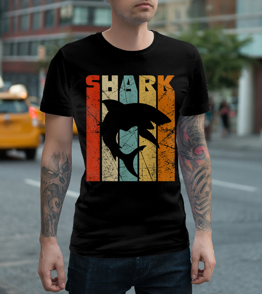 SHARK Vintage Silhouette Retro Stripes T-Shirt