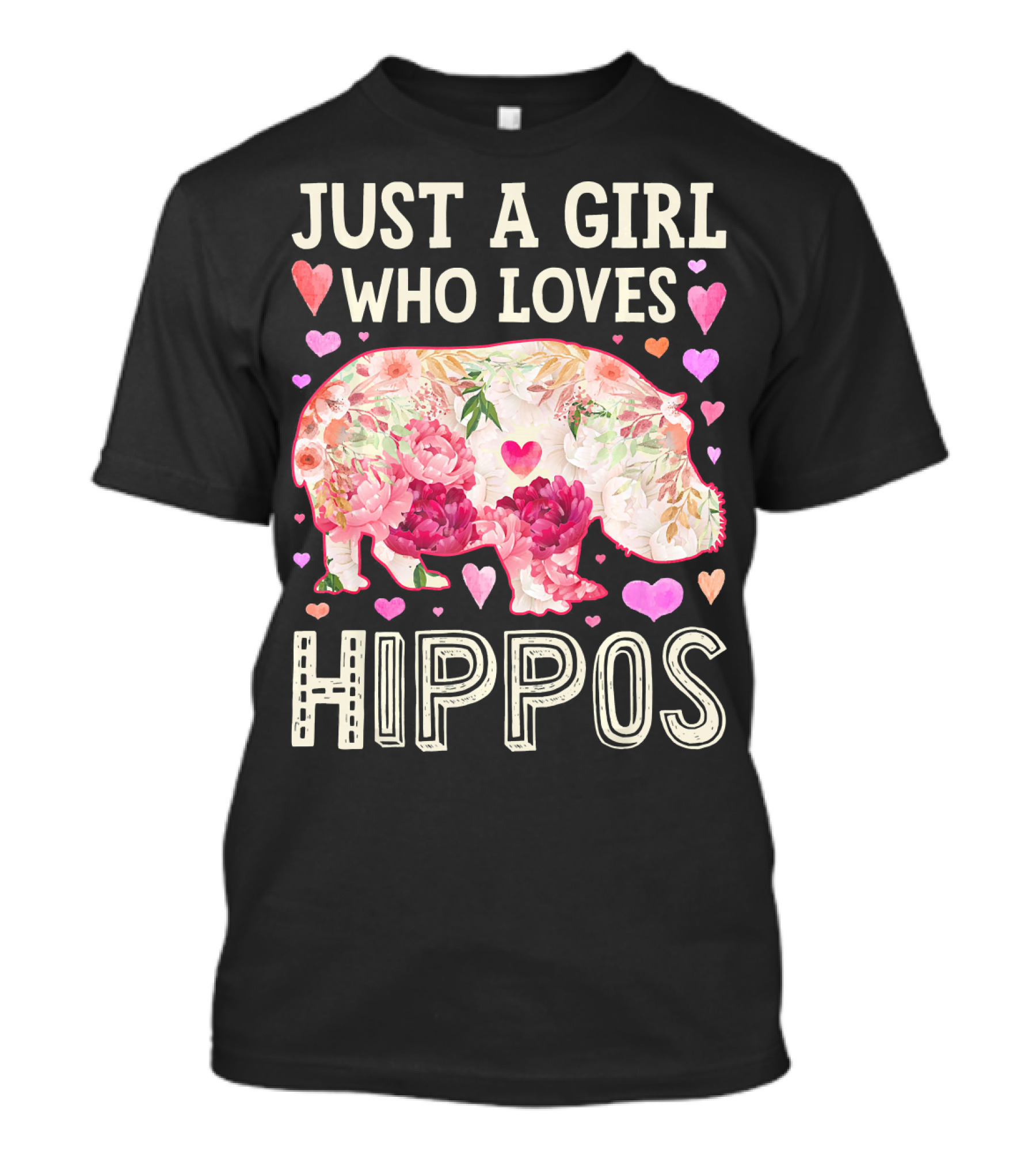 Just A Girl Who Loves Hippos Floral Heart T-Shirt