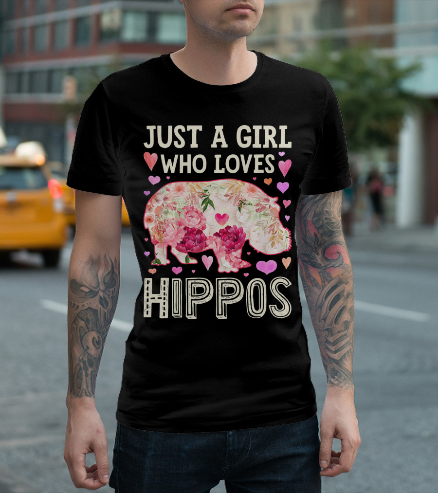 Just A Girl Who Loves Hippos Floral Heart T-Shirt