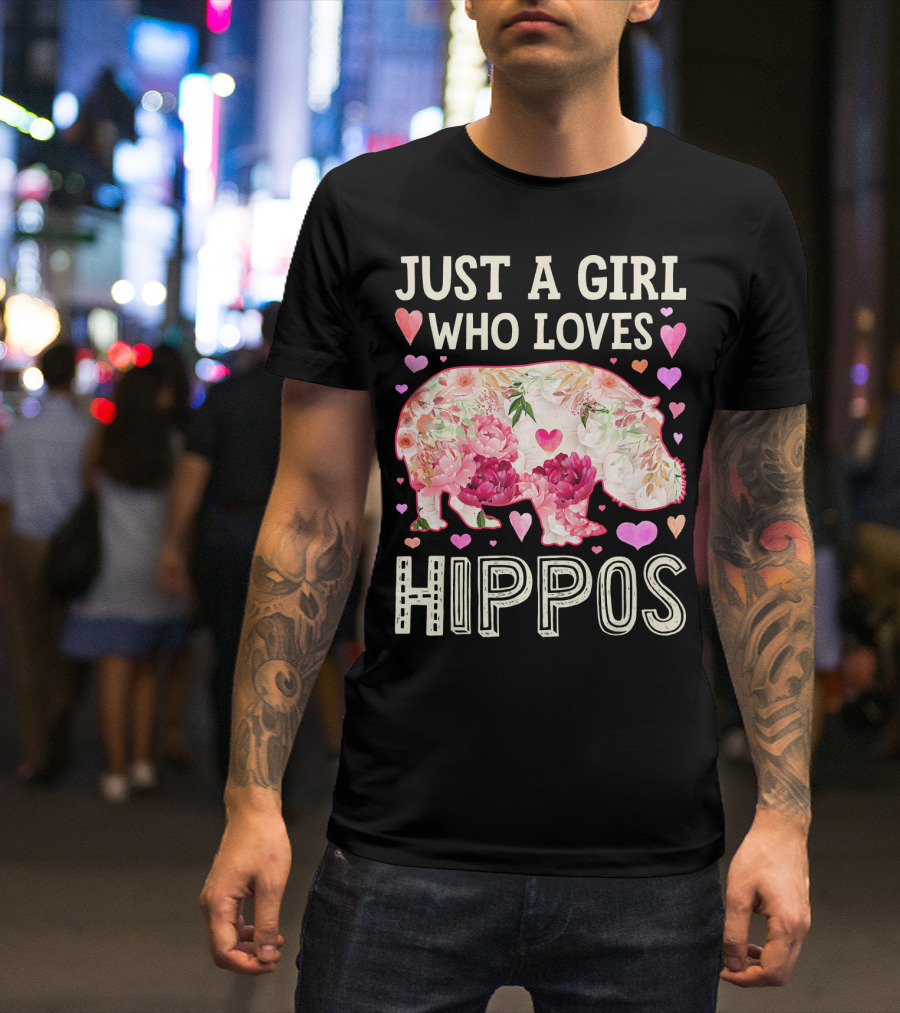 Just A Girl Who Loves Hippos Floral Heart T-Shirt