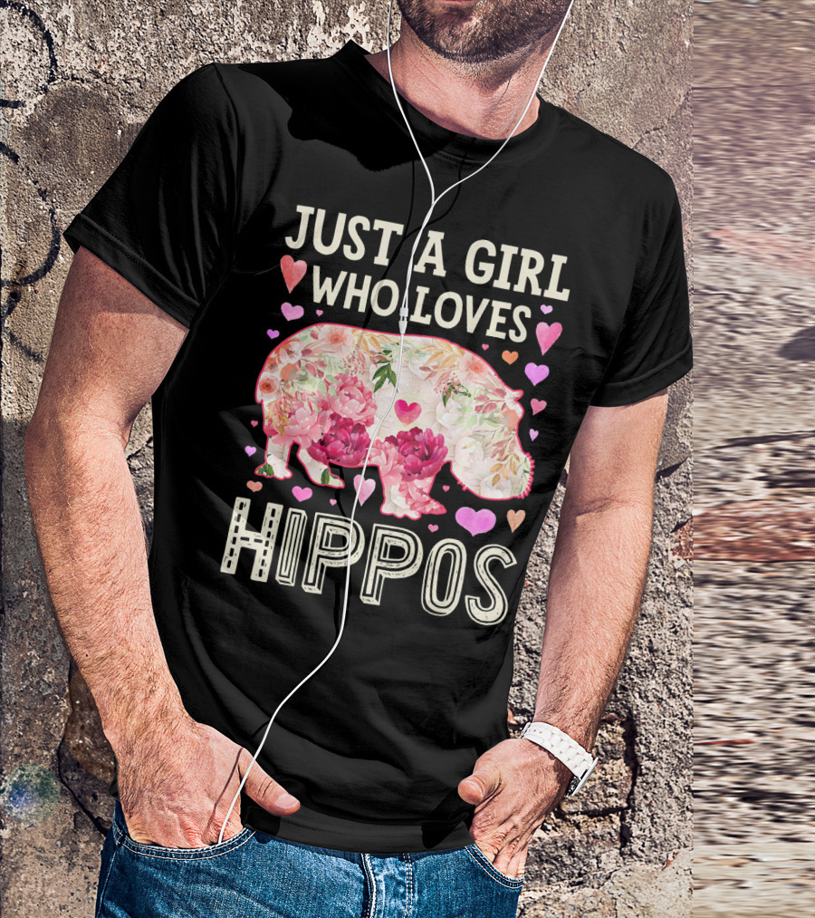 Just A Girl Who Loves Hippos Floral Heart T-Shirt