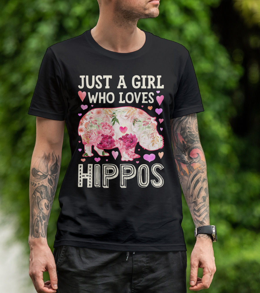 Just A Girl Who Loves Hippos Floral Heart T-Shirt