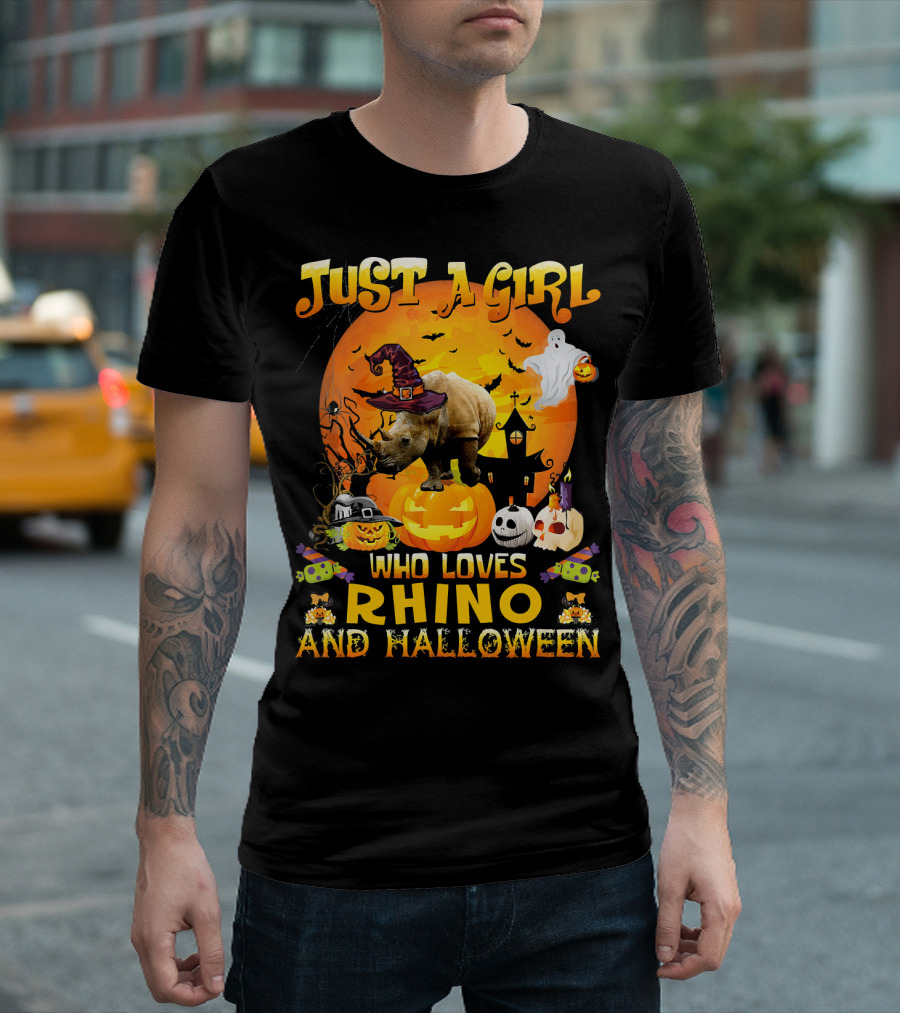 JUST A GIRL WHO LOVES RHINO AND HALLOWEEN T-Shirt