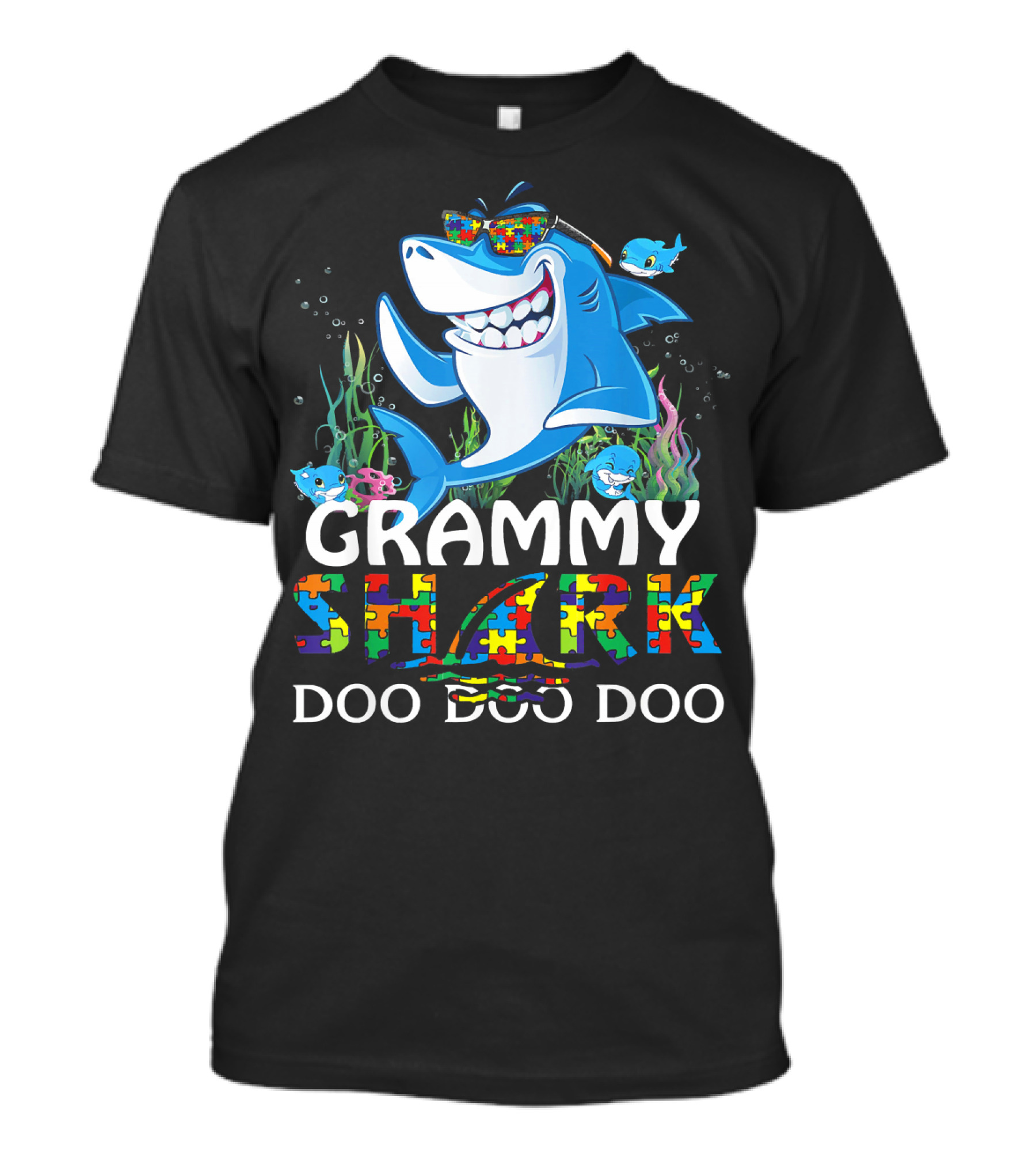 Grammy Shark Doo Doo Doo Autism Awareness Puzzle T-Shirt