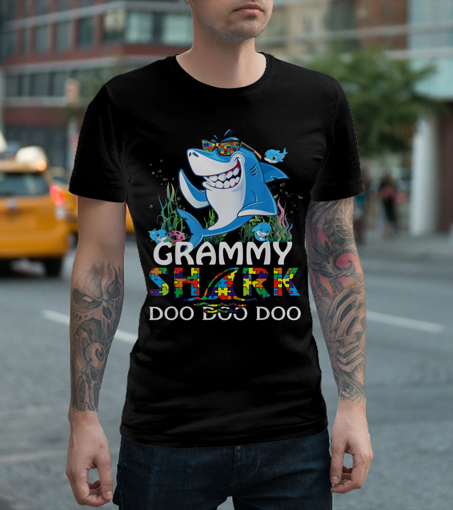 Grammy Shark Doo Doo Doo Autism Awareness Puzzle T-Shirt