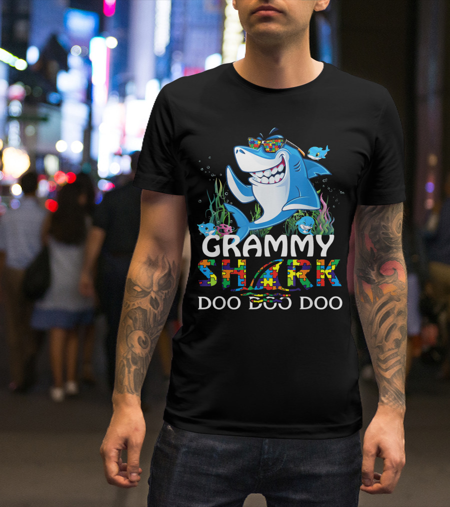 Grammy Shark Doo Doo Doo Autism Awareness Puzzle T-Shirt