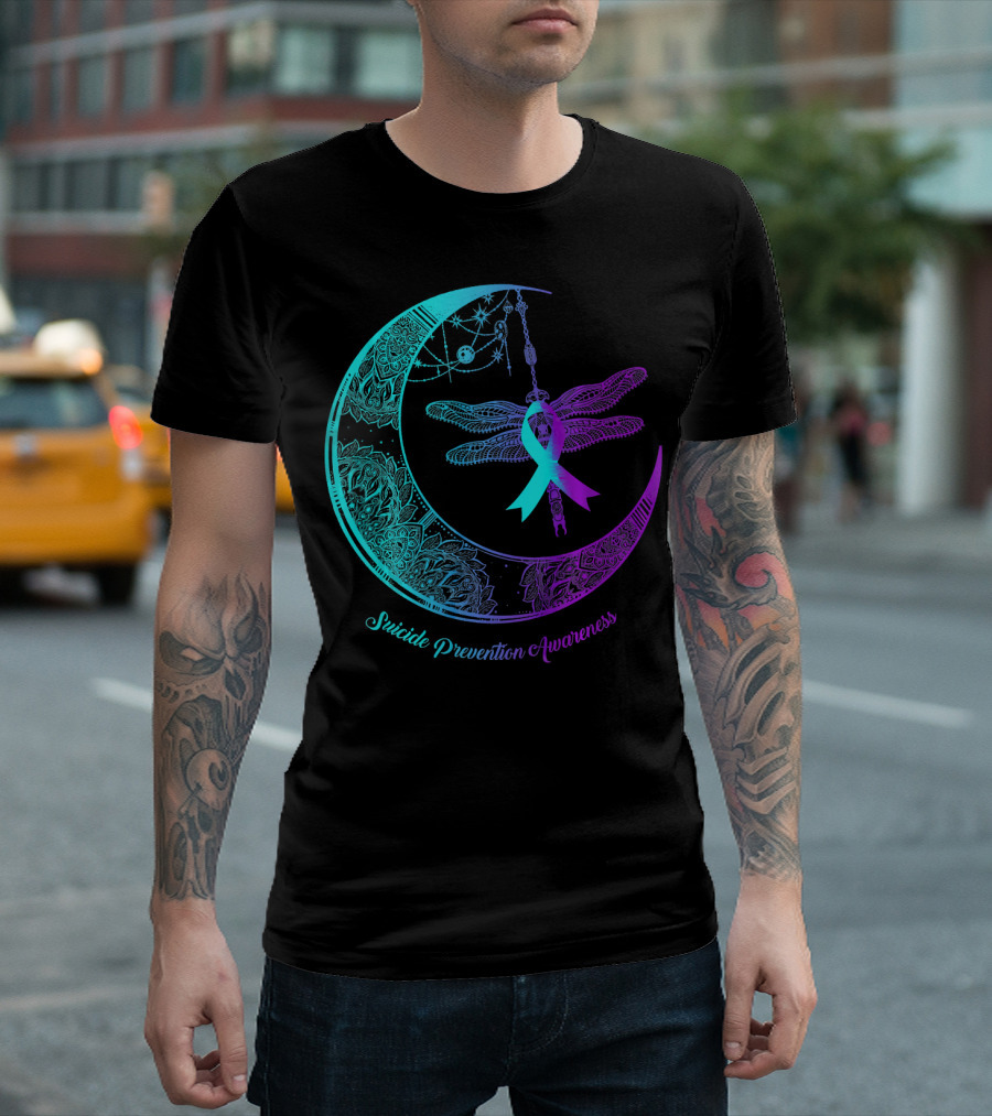 Suicide Prevention Awareness Henna Dragonfly Moon T-Shirt