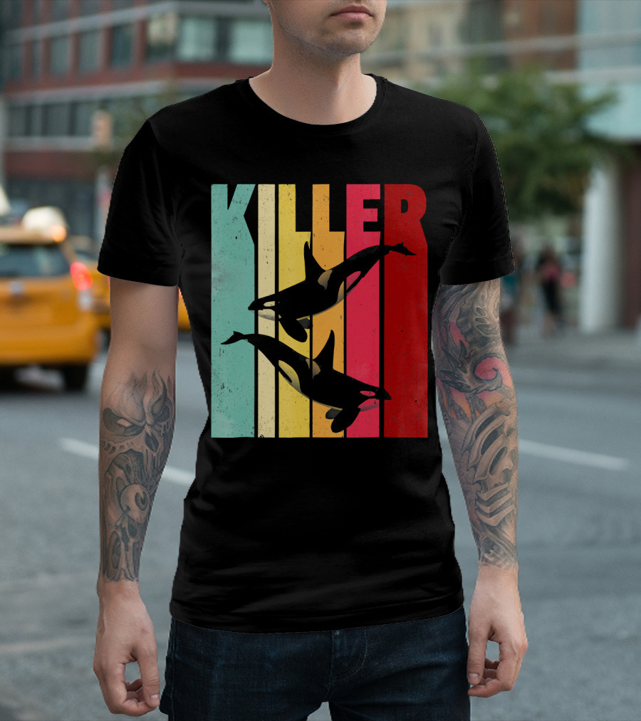 Killer Whale Orca Retro Vintage Stripes T-Shirt