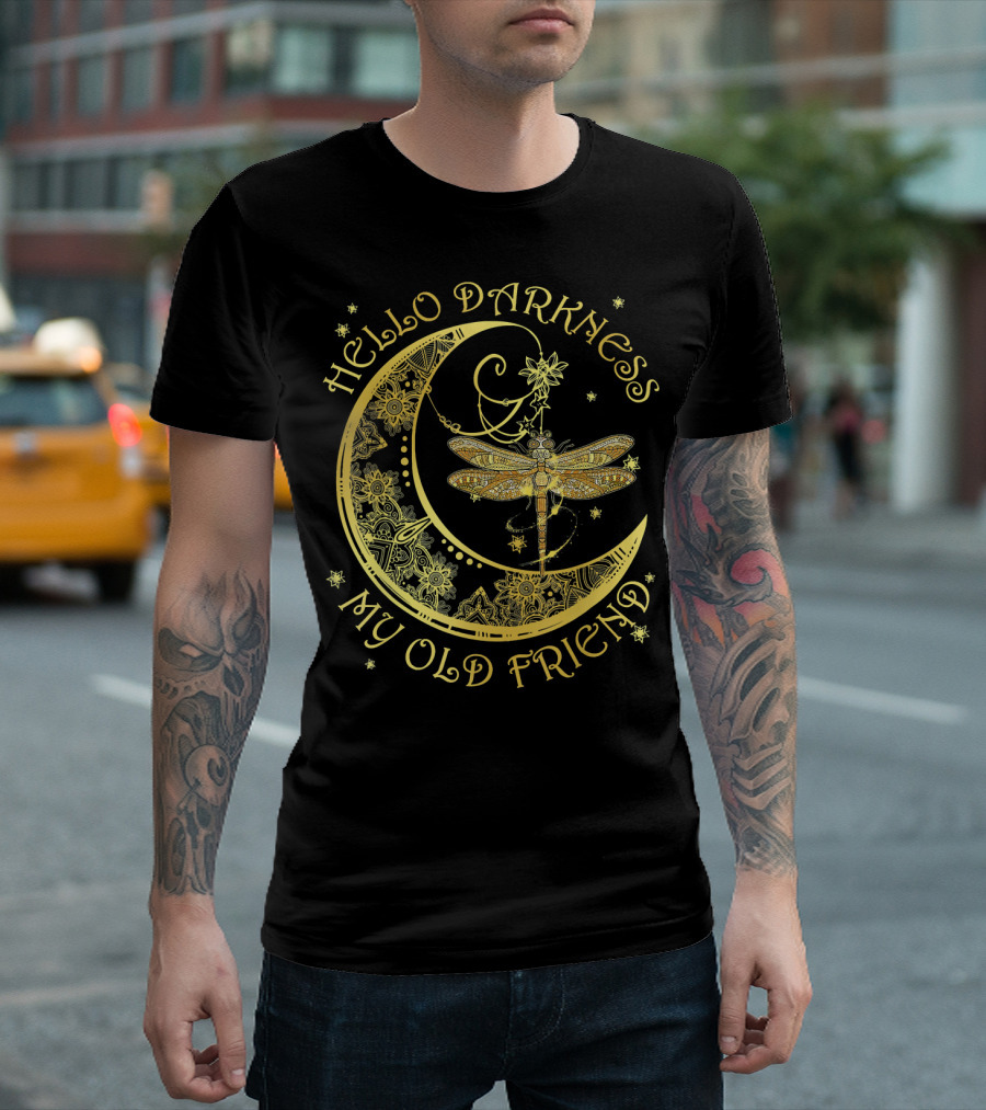 Hello Darkness My Old Friend Moon And Dragonfly Mandala T-Shirt
