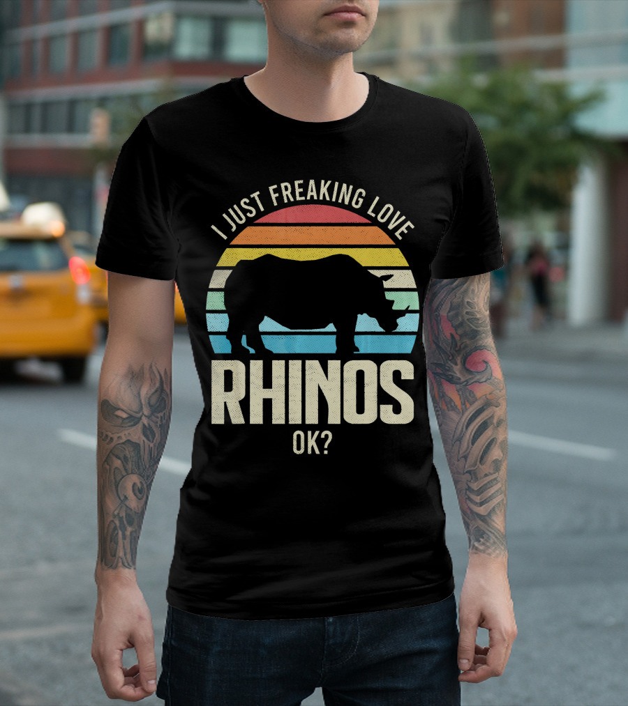 I Just Freaking Love Rhinos OK Retro Sunset T-Shirt