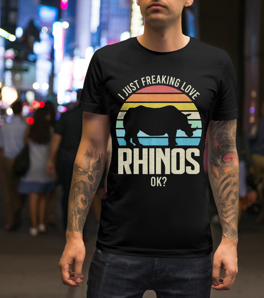 I Just Freaking Love Rhinos OK Retro Sunset T-Shirt