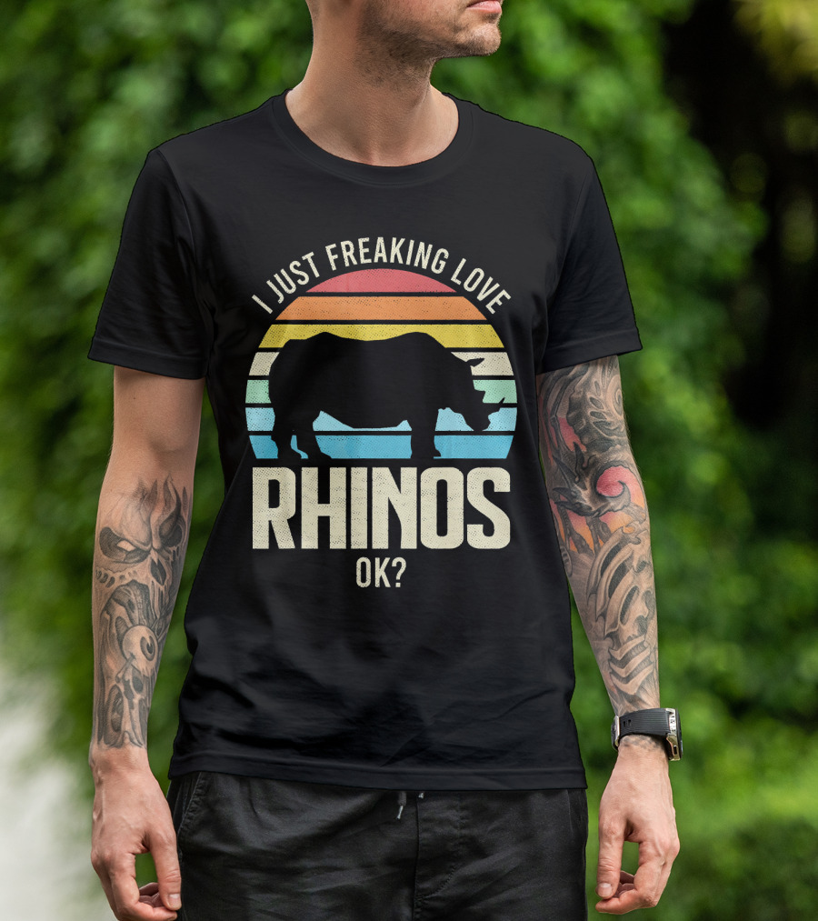 I Just Freaking Love Rhinos OK Retro Sunset T-Shirt