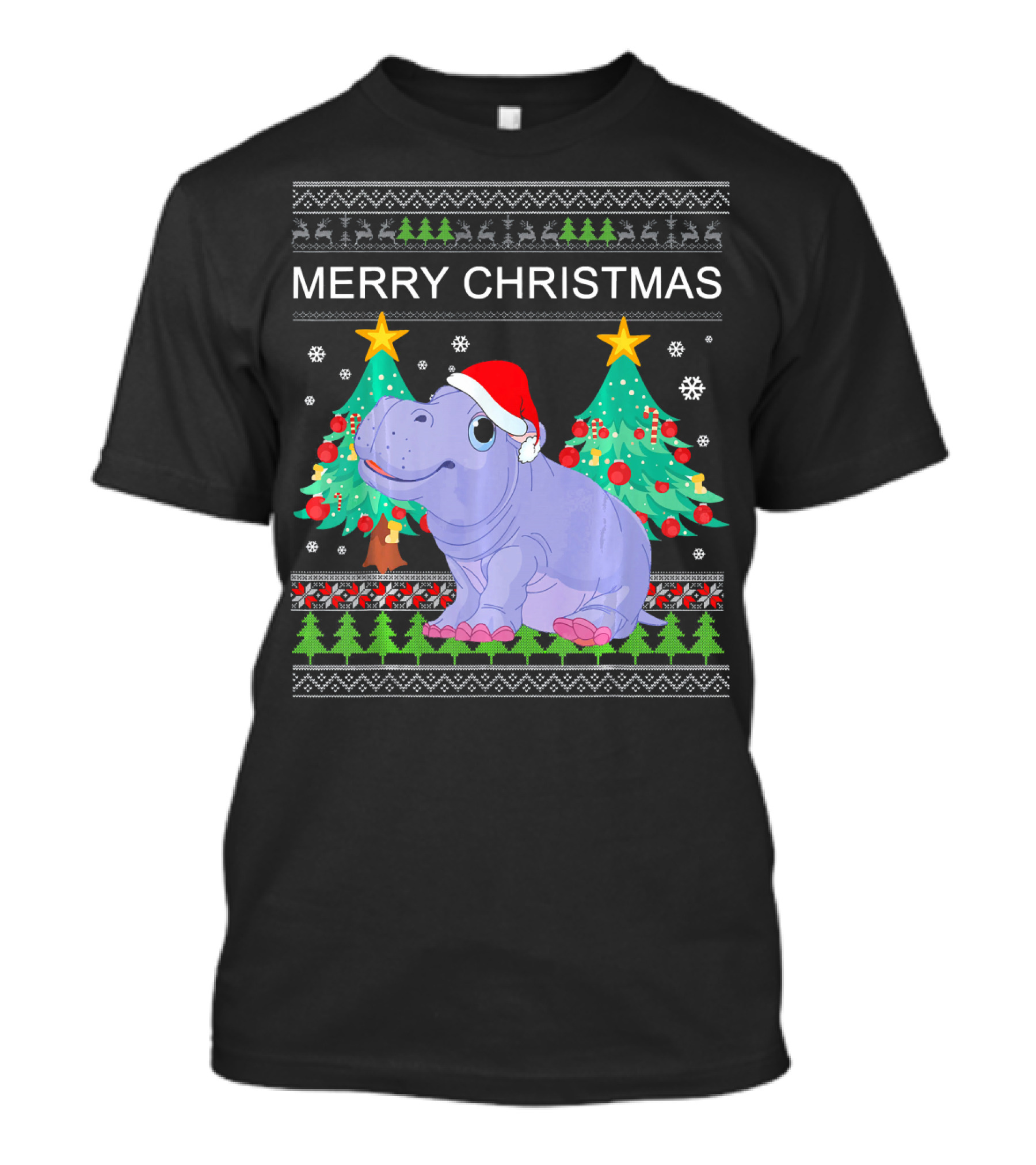 Merry Christmas Hippopotamus Funny Ugly Xmas T-Shirt