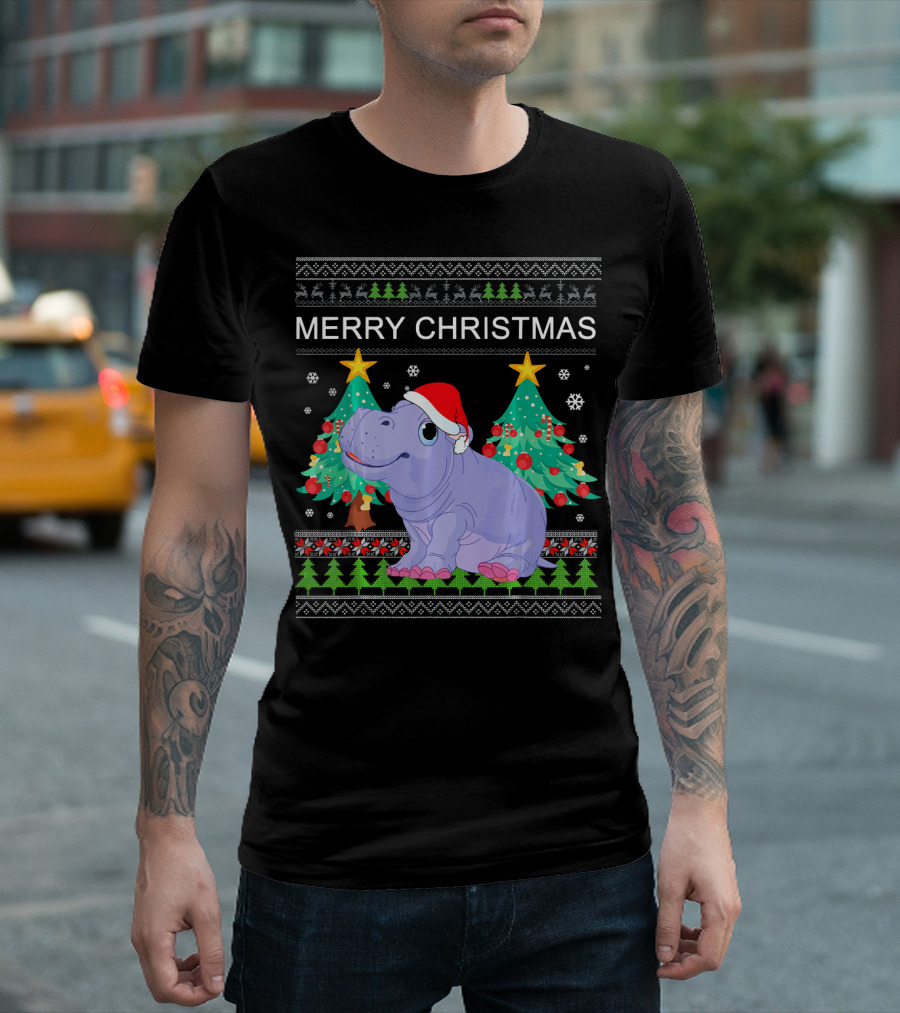 Merry Christmas Hippopotamus Funny Ugly Xmas T-Shirt