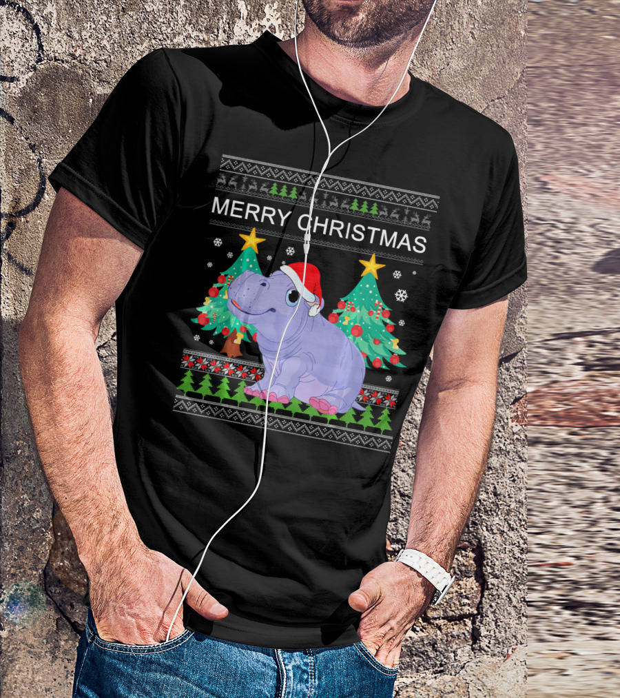 Merry Christmas Hippopotamus Funny Ugly Xmas T-Shirt