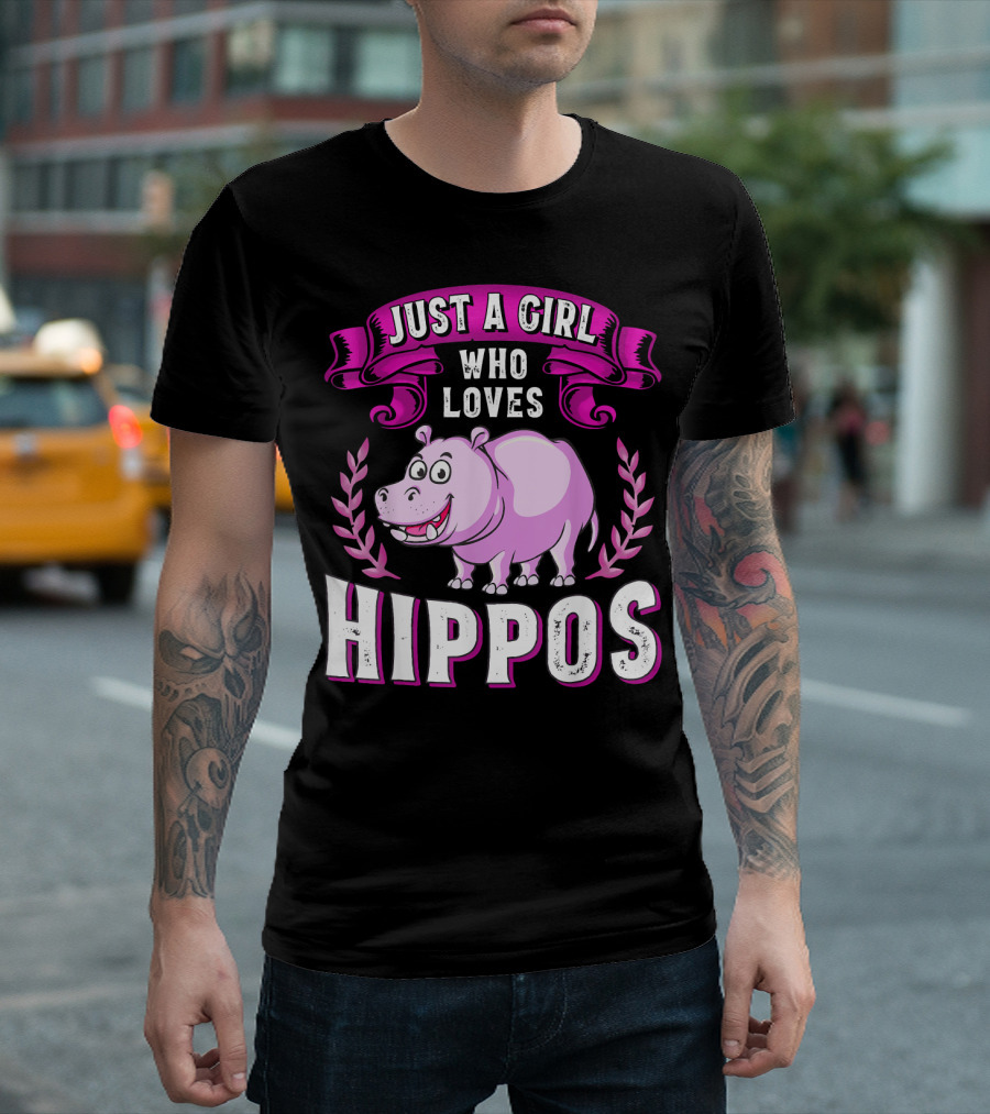 JUST A GIRL WHO LOVES HIPPOS Purple Hippo Fun T-Shirt