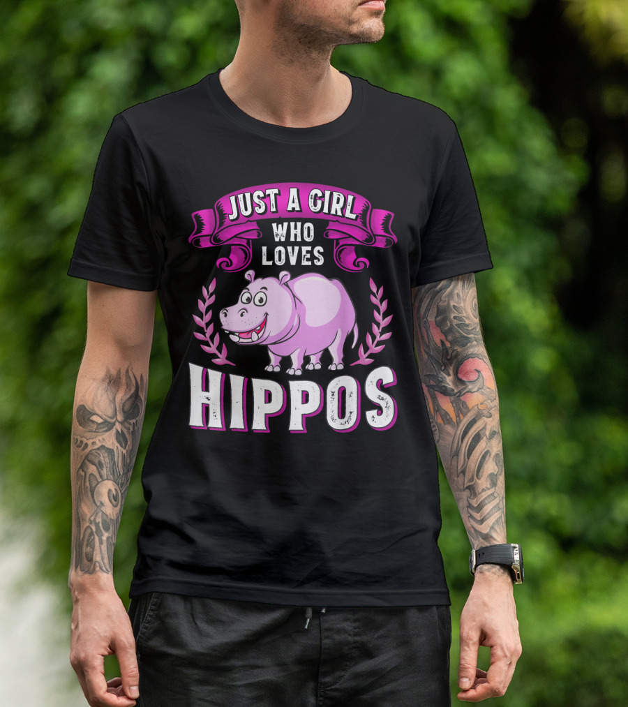 JUST A GIRL WHO LOVES HIPPOS Purple Hippo Fun T-Shirt