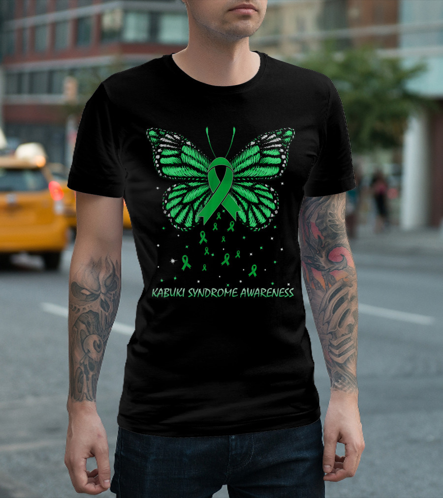 Kabuki Syndrome Awareness Butterfly Green T-Shirt