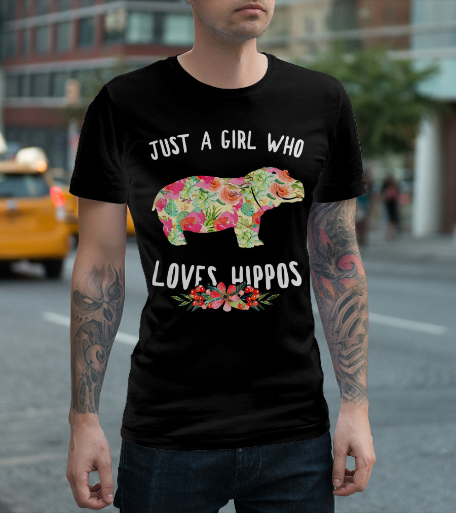 Just A Girl Who Loves Hippos Floral Hippo T-Shirt