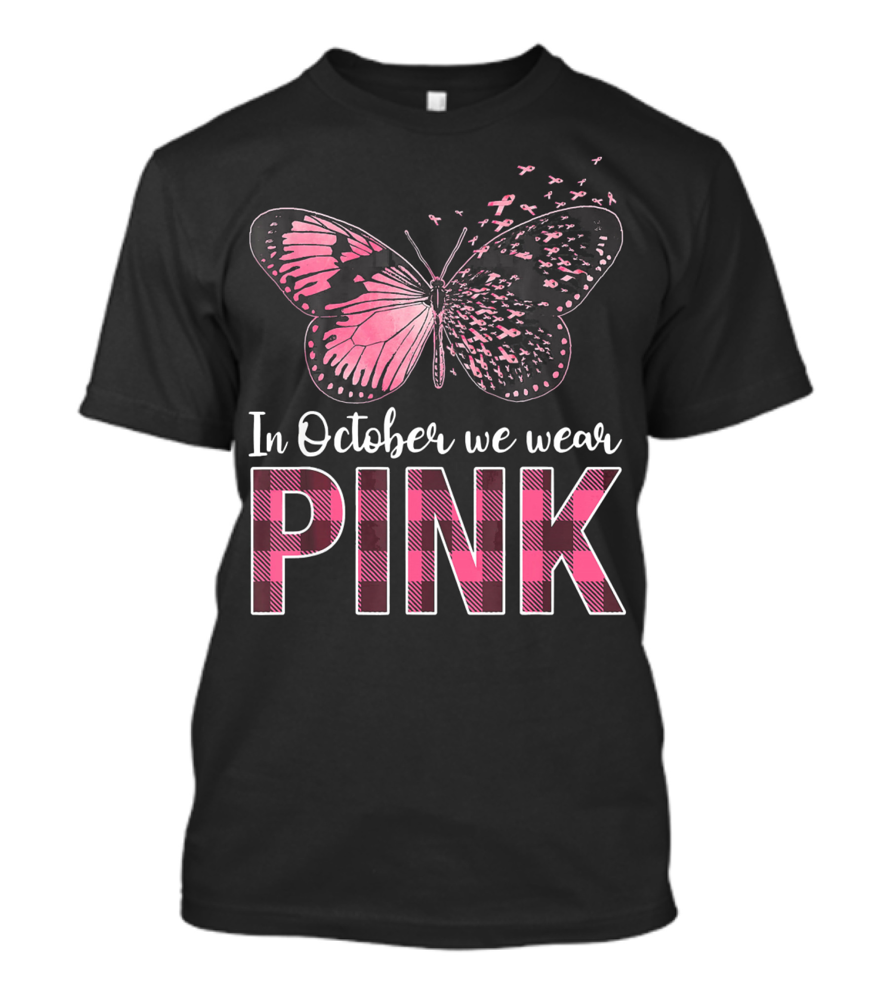 In October We Wear Pink Breast Cancer Butterfly T-Shirt
