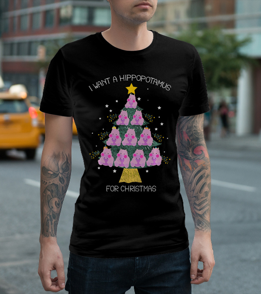 I Want a Hippopotamus for Christmas Hippo Christmas Tree T-Shirt
