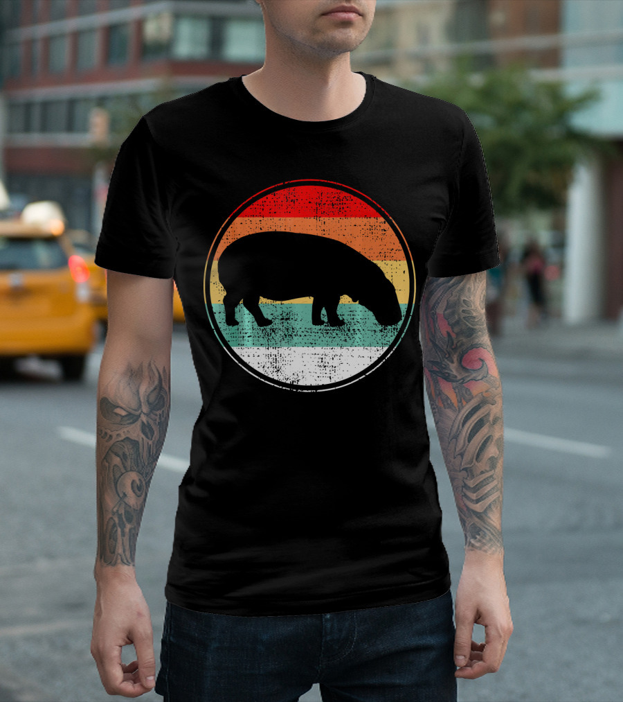 Retro Hippo Hippopotamus Animal T-Shirt