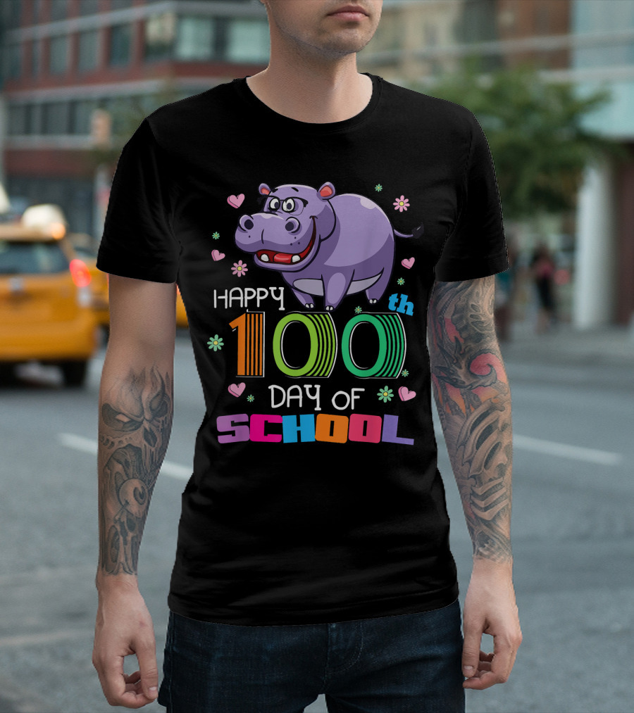 Happy 100th Day of School Hippo Fun T-Shirt