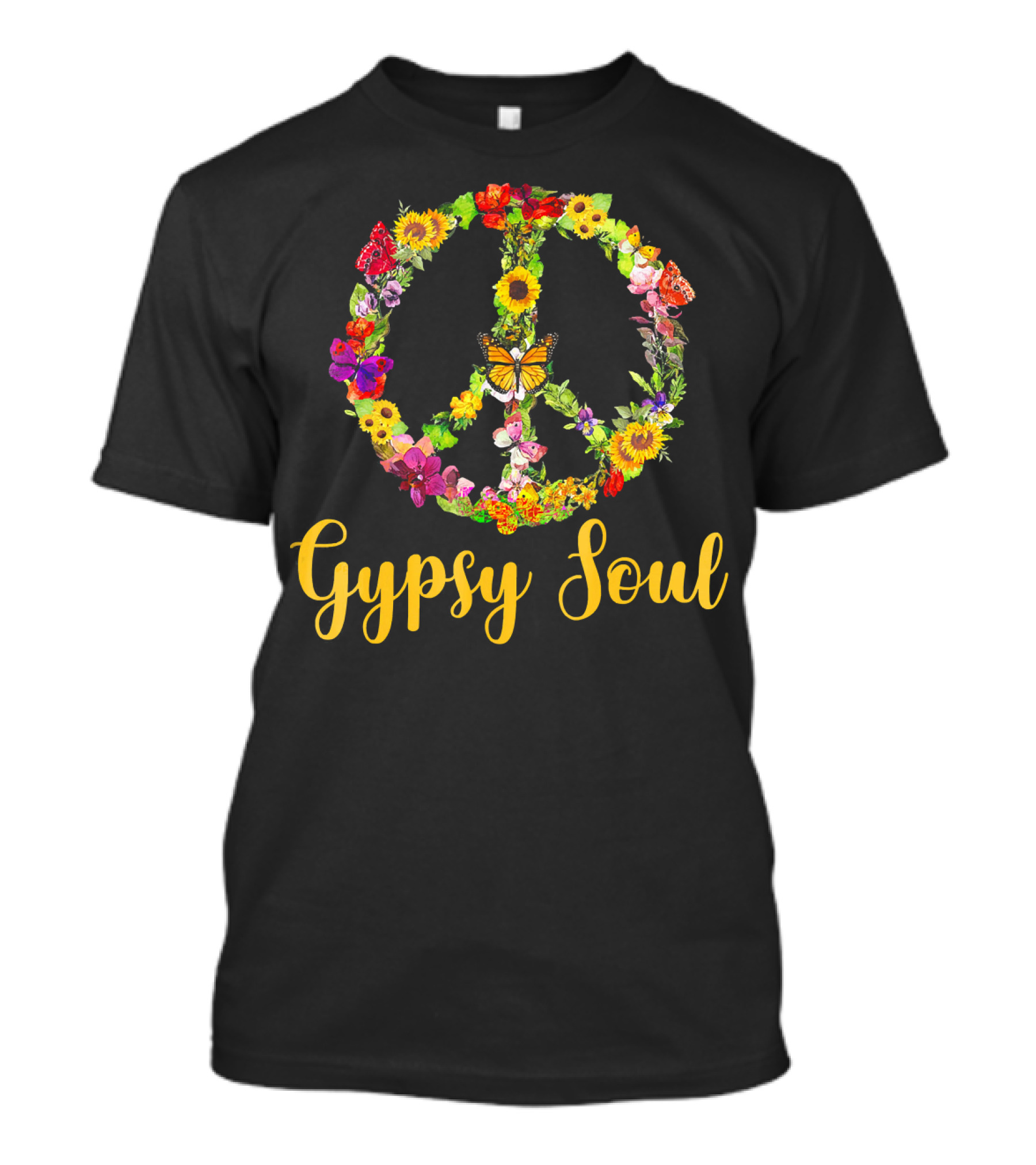 Gypsy Soul Peace Sign Flower Butterfly Sunflower Butterfly T-Shirt