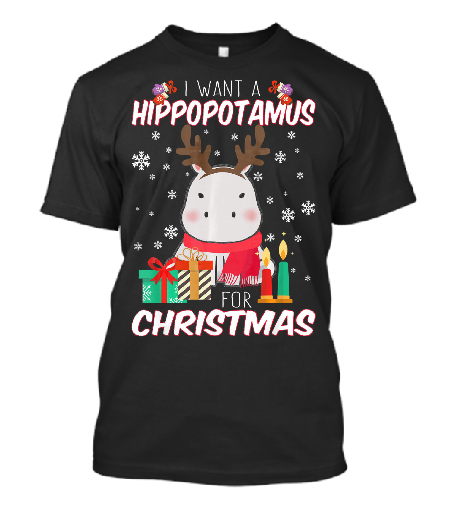 I Want A Hippopotamus For Christmas With Reindeer Antlers And Presents T-Shirt