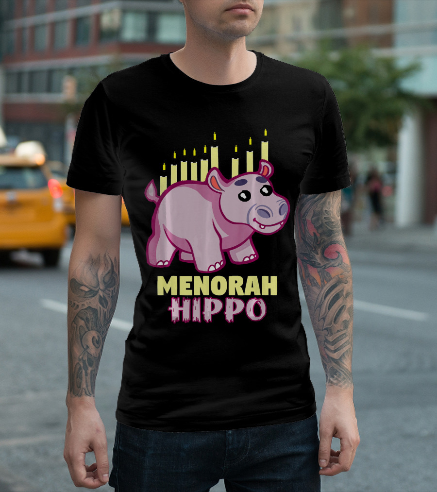 Menorah Hippo Hanukkah Hippopotamus T-Shirt