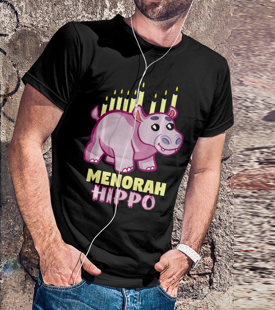 Menorah Hippo Hanukkah Hippopotamus T-Shirt