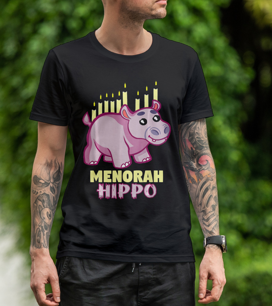 Menorah Hippo Hanukkah Hippopotamus T-Shirt