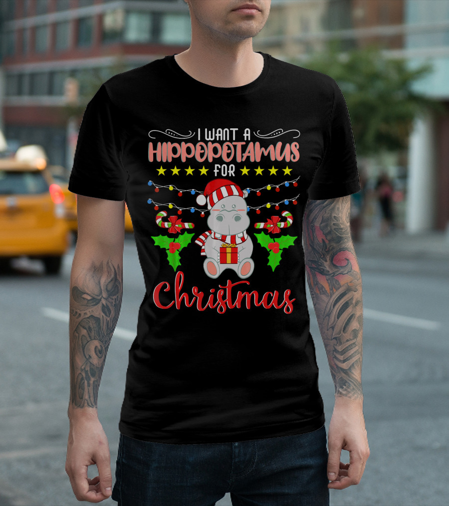 I Want A Hippopotamus For Christmas Santa Claus T-Shirt