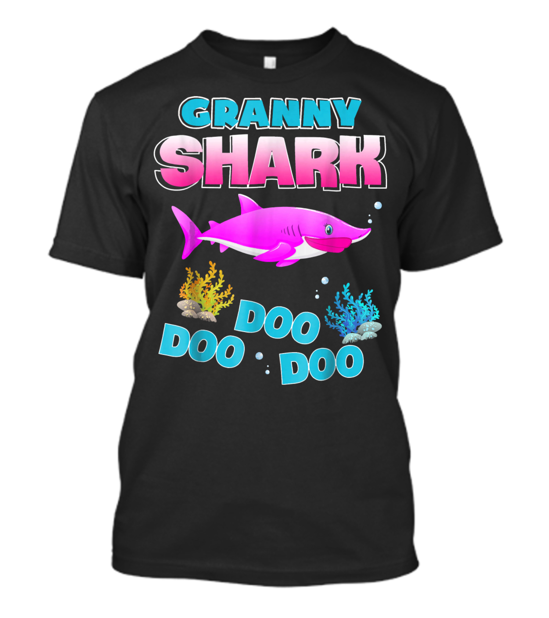 Granny Shark Doo Doo Doo Pink Cartoon Mother Coral Sea Bubbles T-Shirt