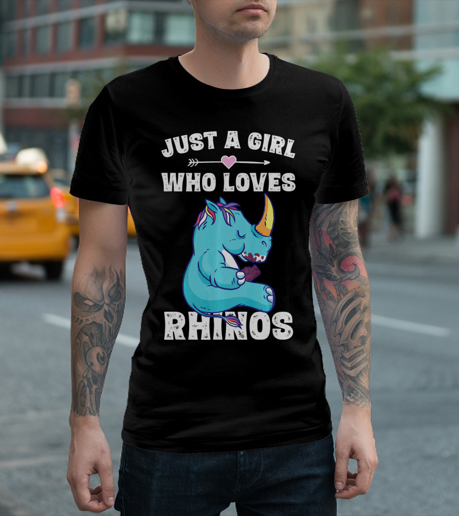 Just A Girl Who Loves Rhinos Funny Blue Rhino Character T-Shirt