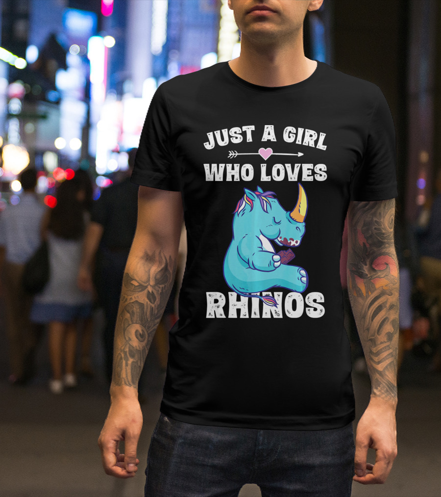 Just A Girl Who Loves Rhinos Funny Blue Rhino Character T-Shirt