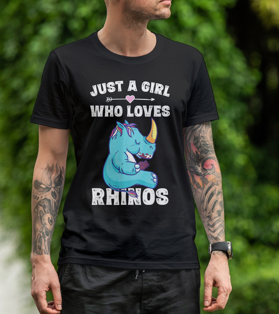 Just A Girl Who Loves Rhinos Funny Blue Rhino Character T-Shirt