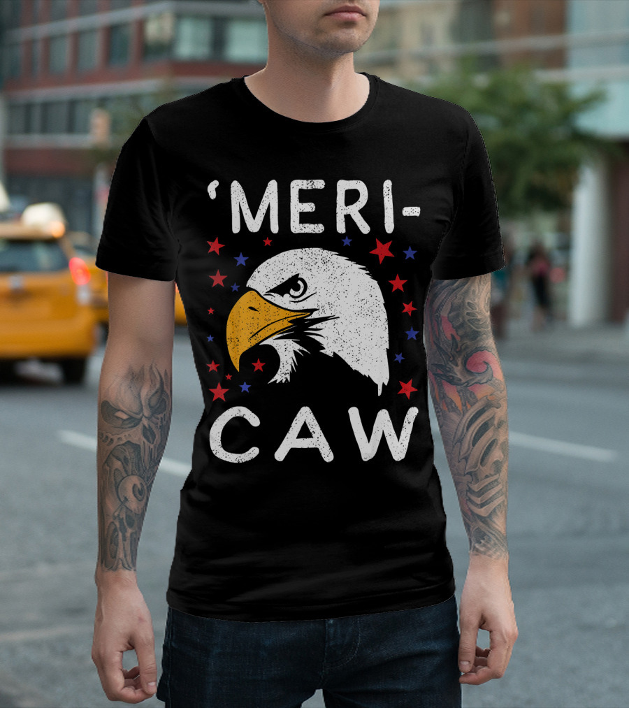 Meri Caw Eagle With Stars For Independence Day T-Shirt